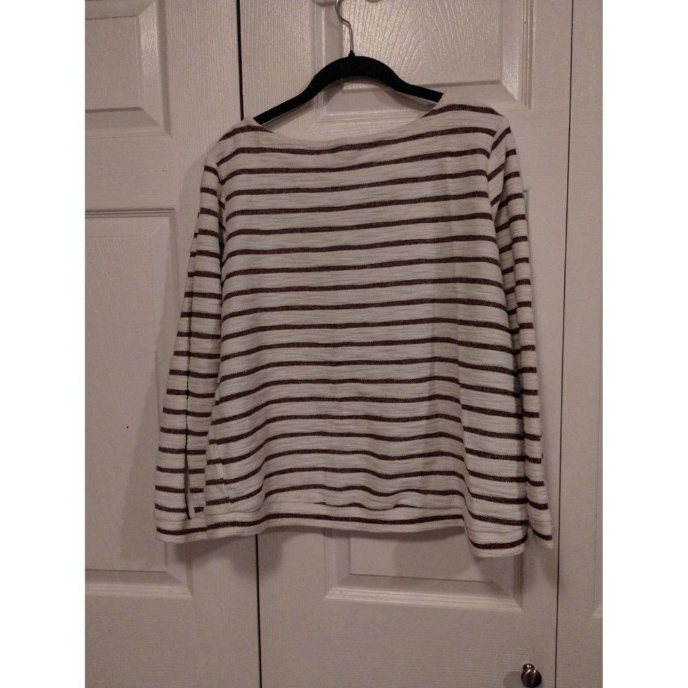 Alexander Jordan Brown Cream Striped Long Sleeve Boatneck Pullover Top Large - Picture 3 of 7